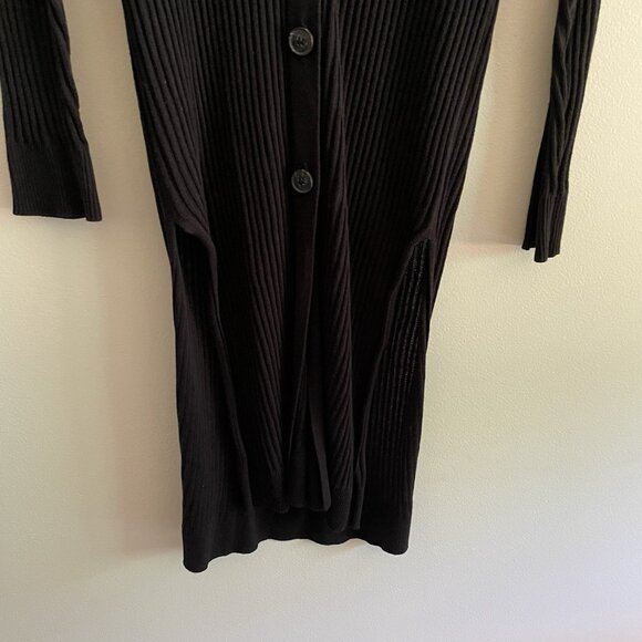 LINE The Label Women XS Black Ribbed Knit Side Slits V-Neck Long Duster Cardigan - Picture 2 of 11